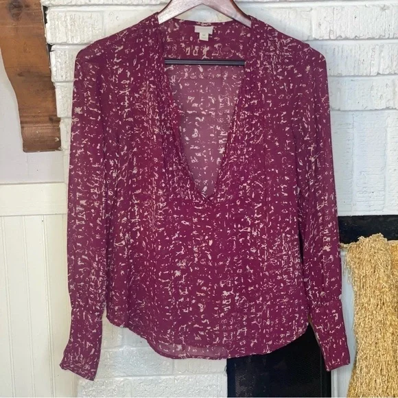 CONVERSE One Star Plum Button Pintuck Blouse M - Picture 5 of 13